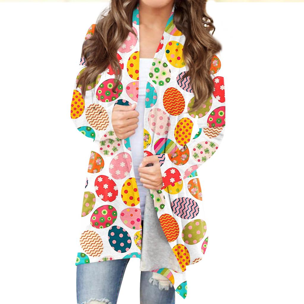 Женский кардиган с пасхальным принтом и длинными рукавами спереди, легкая куртка с принтом