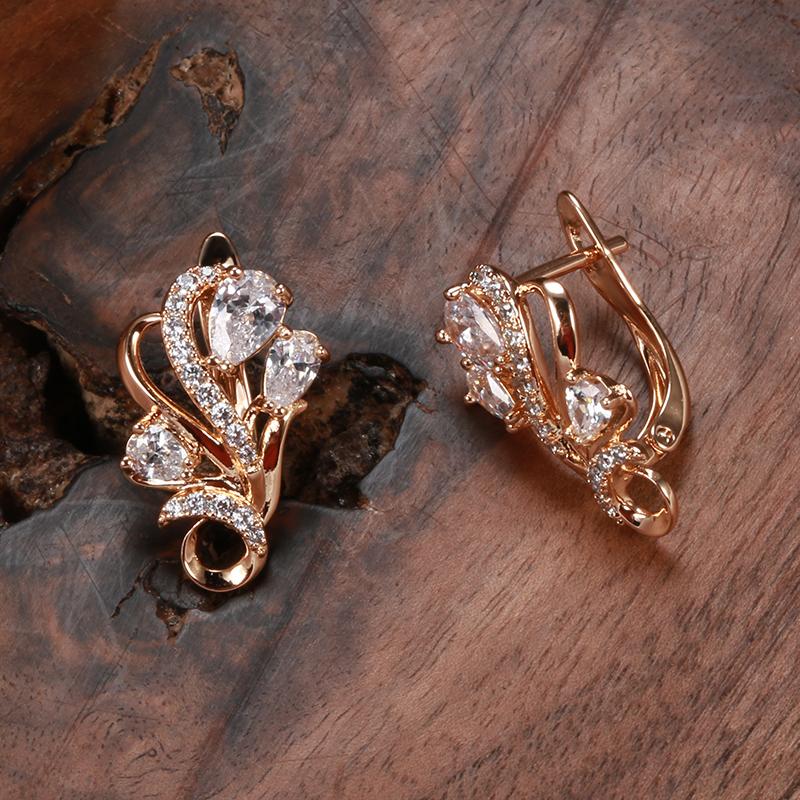 Kinel Блестящие серьги-подвески в виде цветка из натурального циркона, ювелирные изделия из розового золота
