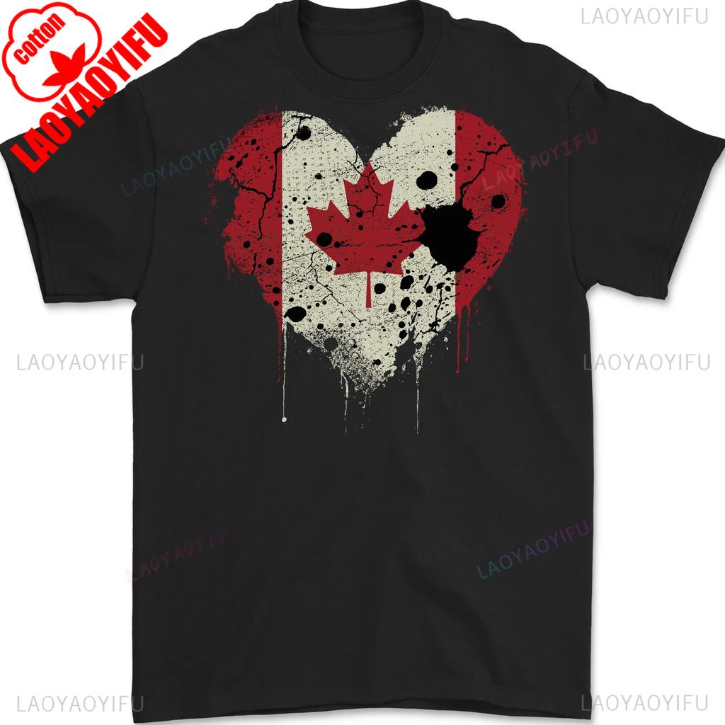 Love Canada Heart Flag Creative Design Tshirt Canadian Day Unisex T Shirt Patriotism Daily Life Casual Men Women Cotton Tee Top