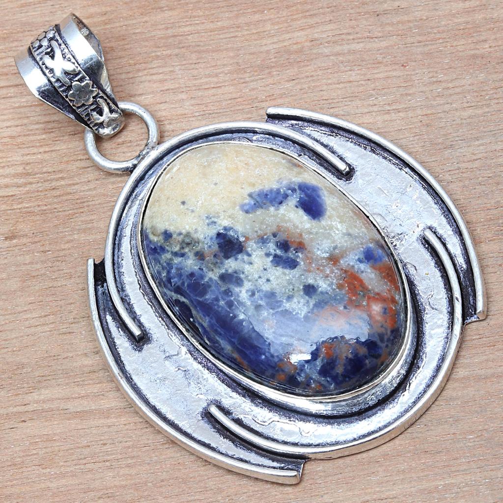Pendant Sodalite Gemstone Valentine'Day Gift Silver Jewelry 2"