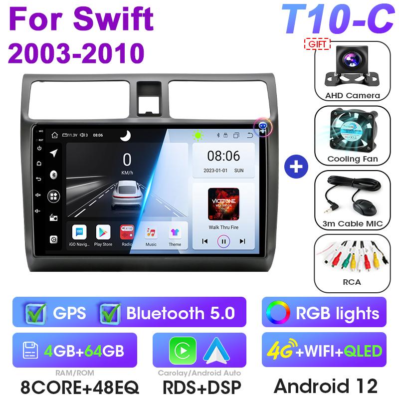 Android 12 Автомобильное радио для Suzuki Swift 2003 - 2010 2 Din GPS-навигация Carplay Auto Stereo интеллектуальные системы Smart Autoradio