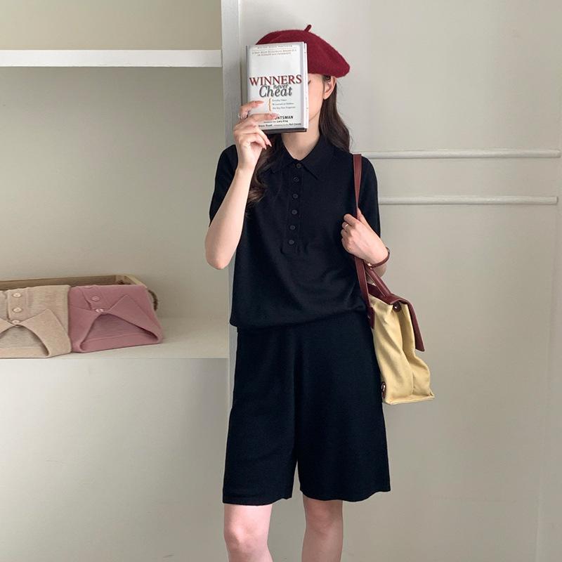 Ease Half Placket Lapel 0 Wool Sweater Women's Early Autumn Short-sleeved Inner Solid Color Simple Pullover Bottoming Shirt