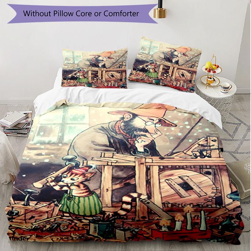 3pcs Duvet Cover Set (1*Duvet Cover + 2*Pillowcase, Without Core), Pettersson und Findus Print Soft All‑Season Bedding Set, Home Bedroom Decor Gift