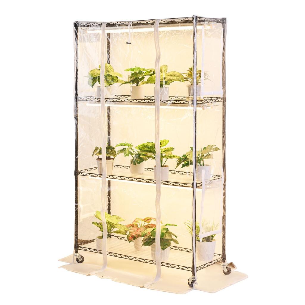 VEVOR Indoor Greenhouse with Grow Light, 150cm Tall 4-Tier Plant Stand with Clear Cover, Timer & Hygrometer, 180W Full Spectrum Grow Lights