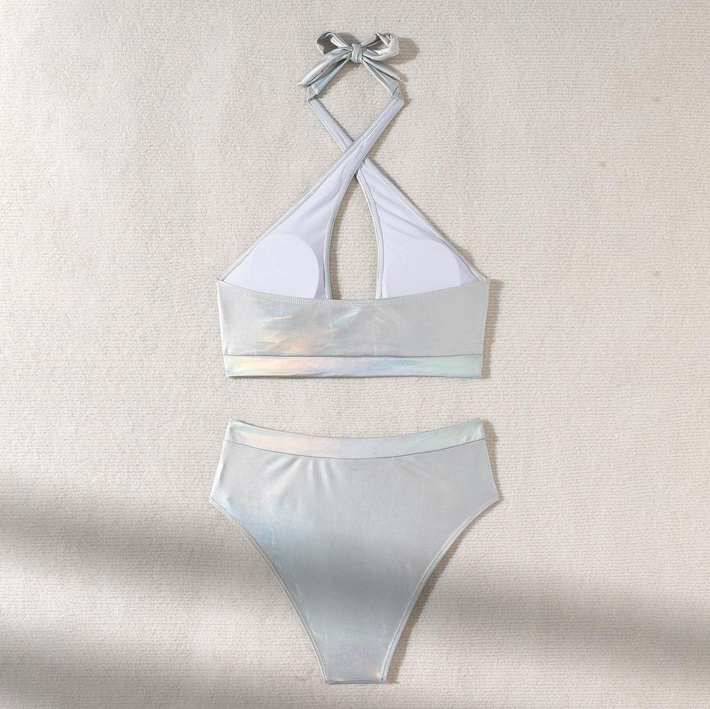 Women Sexy Backless Triangle Split Bikini Suit Set Summer Tie Side G-String Thong Swimsuit Halter Elastic Bikini