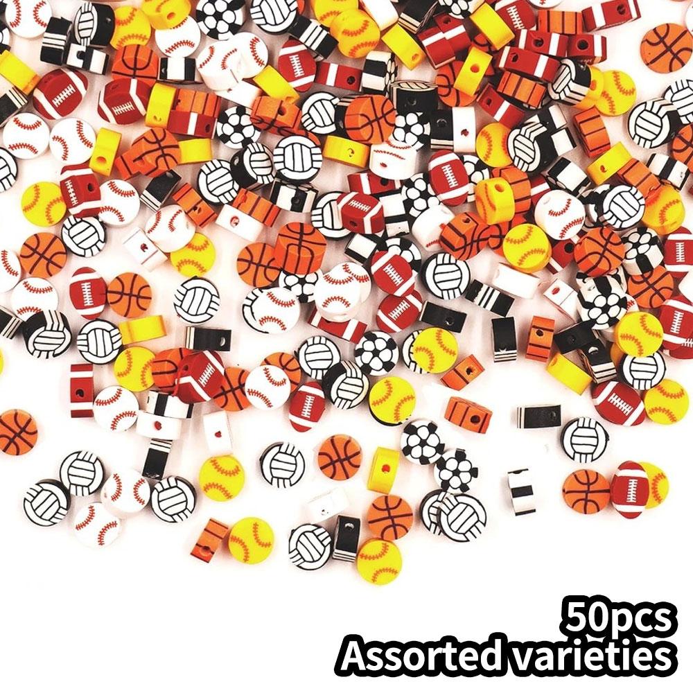 30/50/100 шт. Спортивные бусины, бейсбольные, футбольные, баскетбольные, волейбольные, регбийные бусины, глиняные бусины, браслеты своими руками для изготовления украшений, ожерелья-брелки