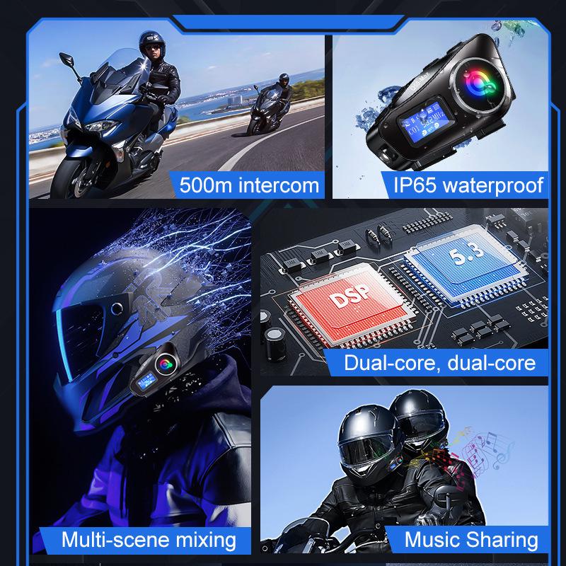 Bluetooth-гарнитура для шлема Q58MAX: Совместное прослушивание музыки, ЖК-дисплей, FM-интерком, MP3-микширование