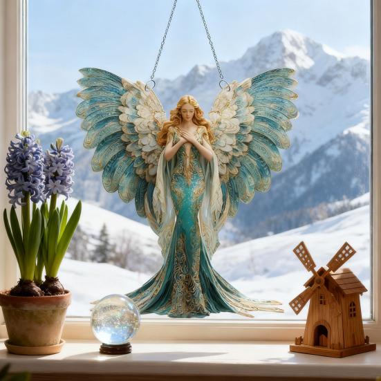 Ангел Девочка Акриловый Ловец Солнца Витражный Эффект Окно Автомобиль Подвесное Украшение Сад Ловец Солнца Панель для Внутреннего Наружного Декора