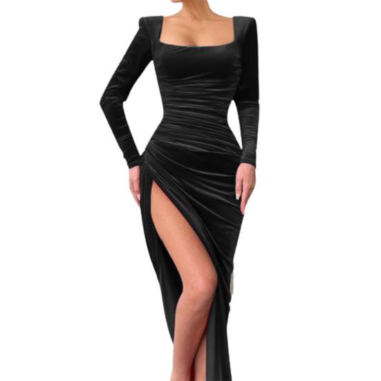 Женские нижние юбки больших размеров, вечернее платье с высоким разрезом и квадратным вырезом, плиссированное банкетное платье с прямым углом и плечами для вечеринок