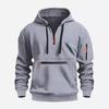 Men's Fleece-Lined Hooded Sweatshirt with Zipper and Multi-Pocket Design for Autumn/Winter Casual Sports Fashion