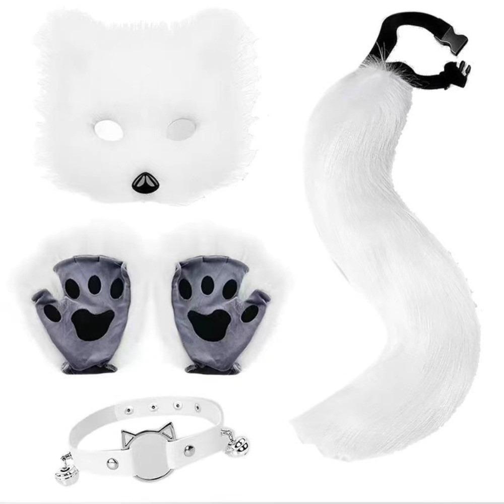 Funny Animal Costume Set Polyester Tail Mask Paw Gloves Full Set Plush Cosplay Mask Masquerade