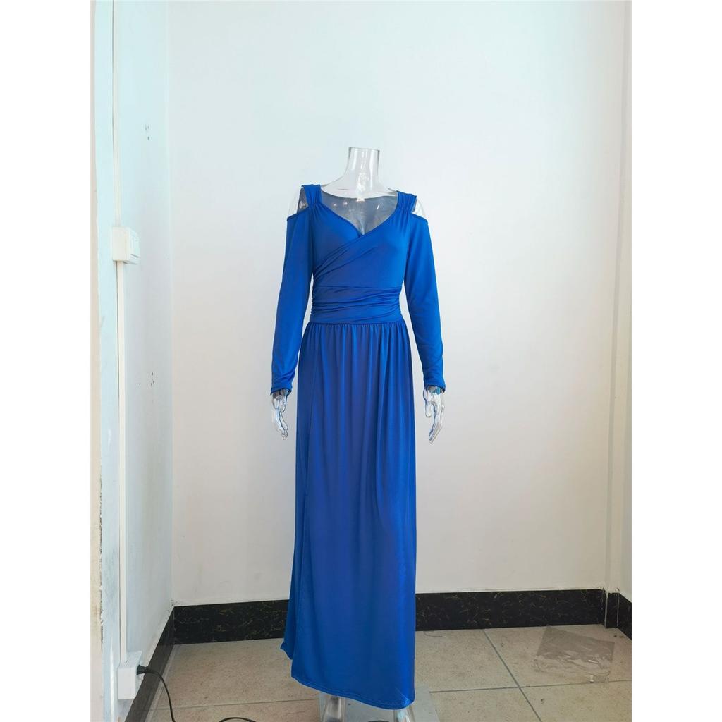 Женское элегантное платье с длинным рукавом и V-образным вырезом