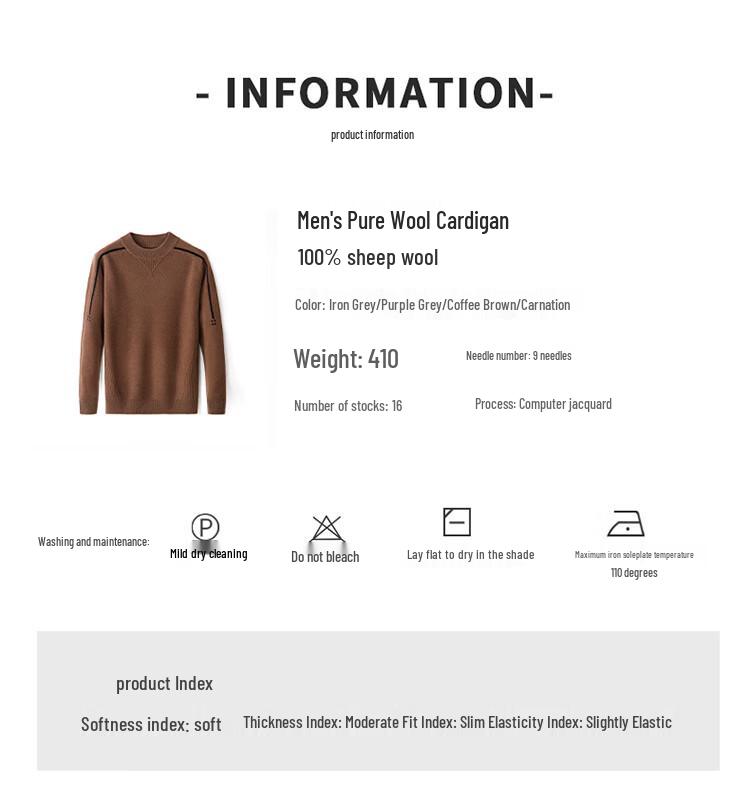 Hengyuanxiang Men's Thick 100% Wool Round Neck Knit Sweater