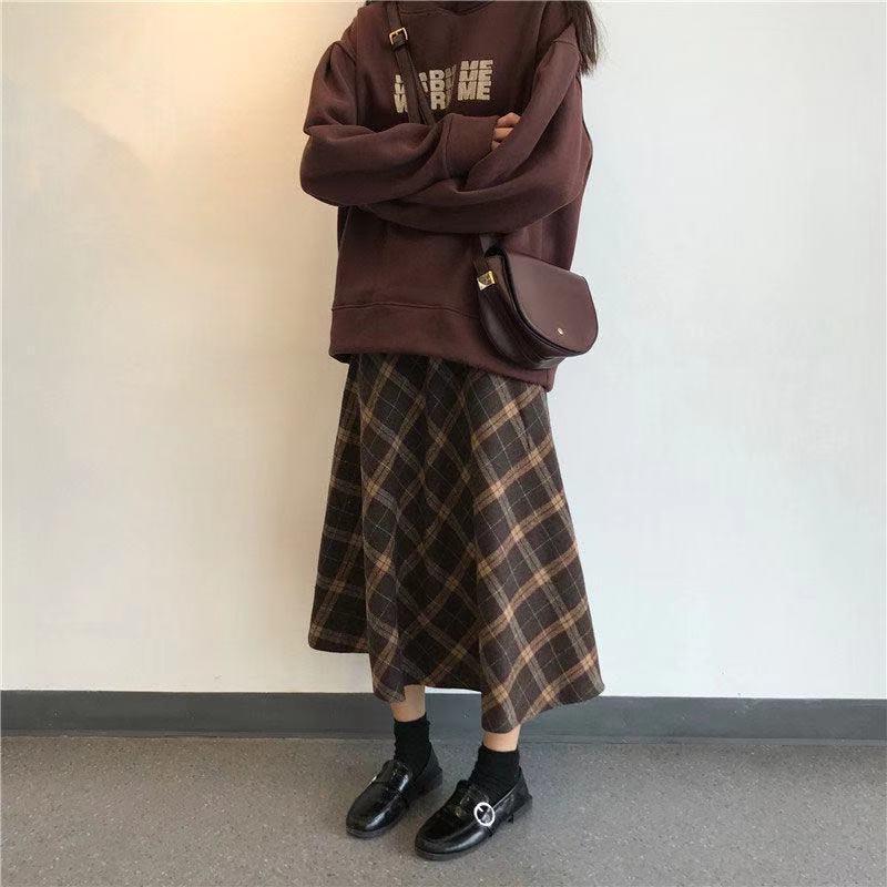 Осенняя женская повседневная клетчатая юбка с высокой талией