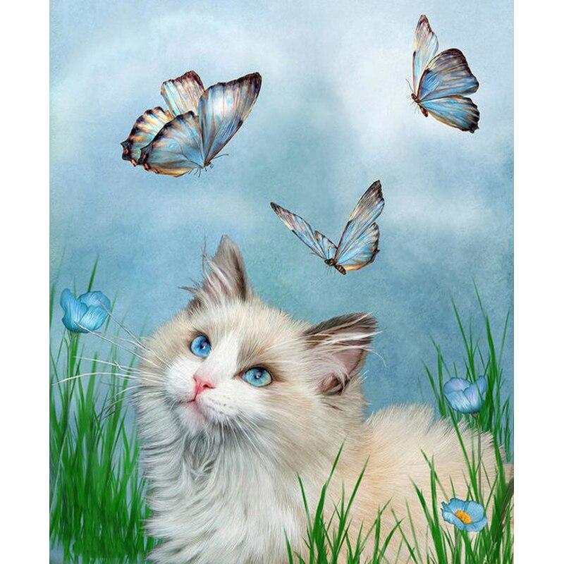 Новый 5D DIY алмазная живопись кошка/бабочка Алмазная вышивка животное вышивка крестиком полная круглая дрель ремесла домашний декор подарок