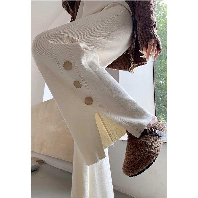 Женские осенне-зимние повседневные прямые трикотажные брюки открытого кроя