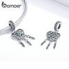 BAMOER Bohemian Style Dream Catcher 925 Sterling Silver Bead for Jewelry Making Feather Tassel Charm
