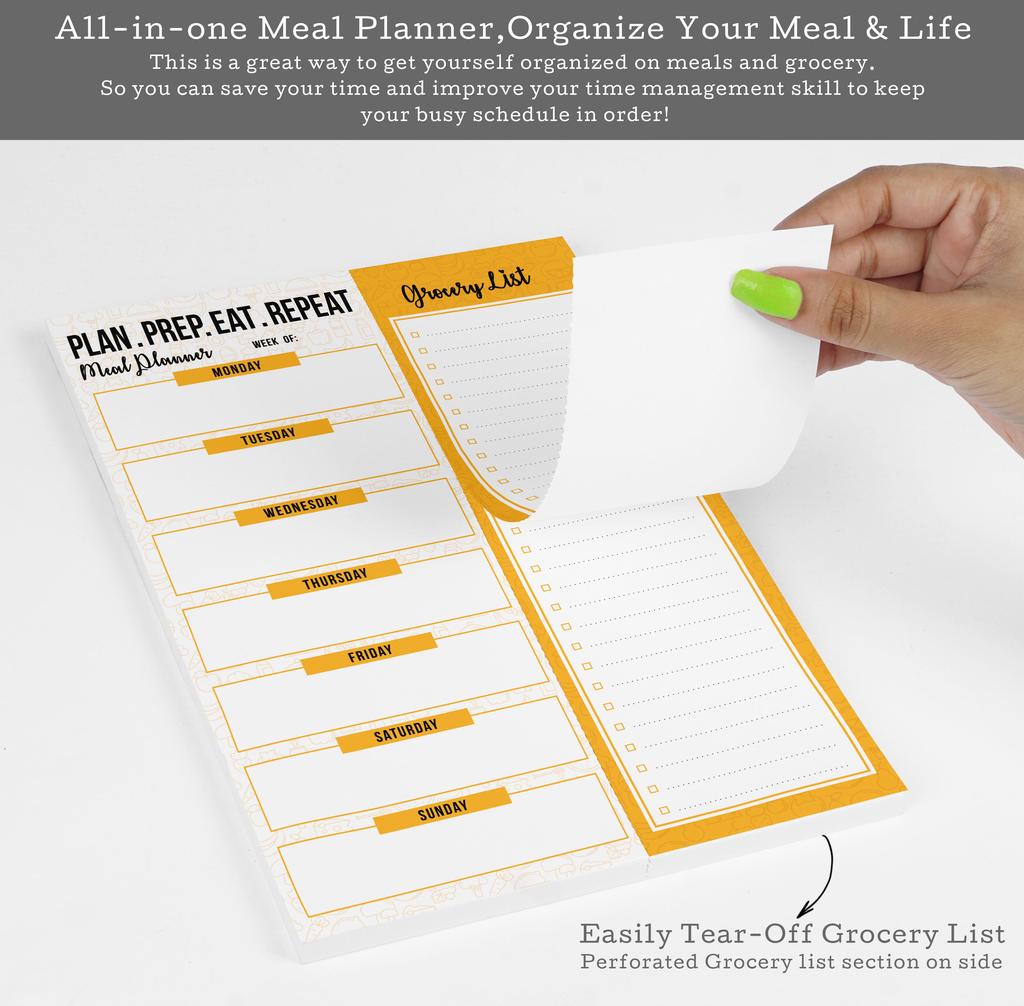 Inkdotpot Weekly Meal Planner Notepad 7"x10 , "Kitchen Menu" Magnetic Meal Planning Pad with Tear Off Grocery S-54 Sheets