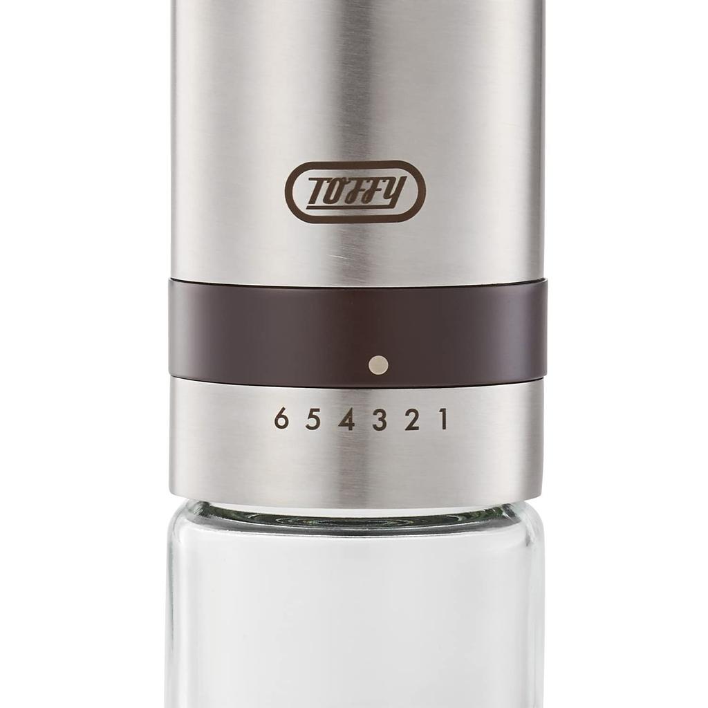 Ручная керамическая кофемолка из нержавеющей стали, компактная, с регулировкой помола, керамическая мельница для улицы, стильная [Toffy] K-KU10, ручная 6-уровневая K-KU10-SV
