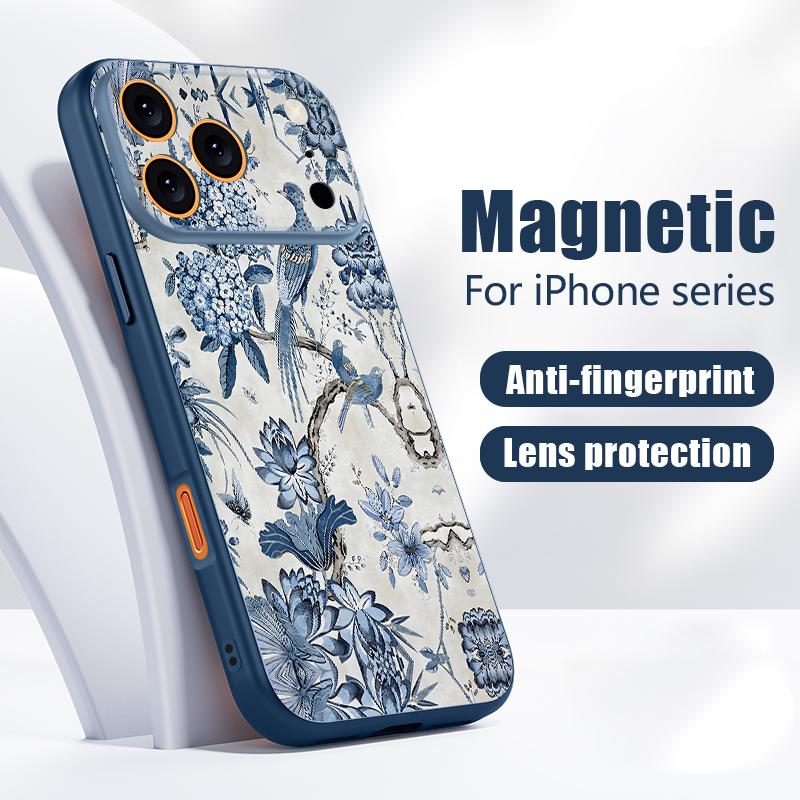 Чехол с узором «Цветы на дереве» для iPhone 17 Pro Max Чехол iPhone 16 15 14 13 Pro Max Магнитный для Magsafe Гибридный Тонкий Матовый Чехол