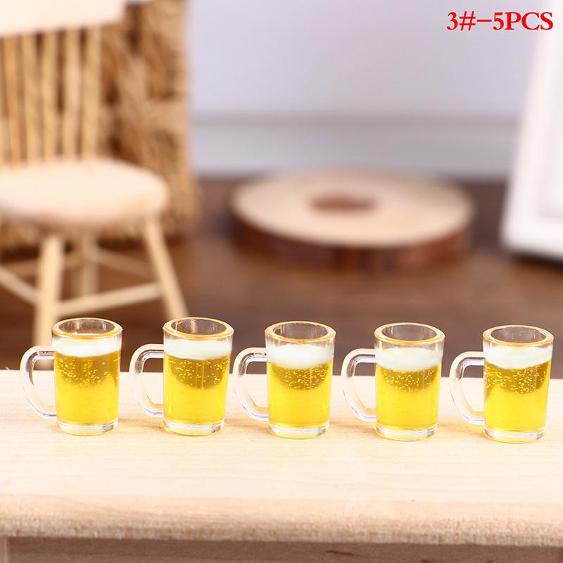 5Pcs 1:12 Dollhouse Miniature Wine Cup Beer Mug Wine Bottle Model Doll Decor Toy