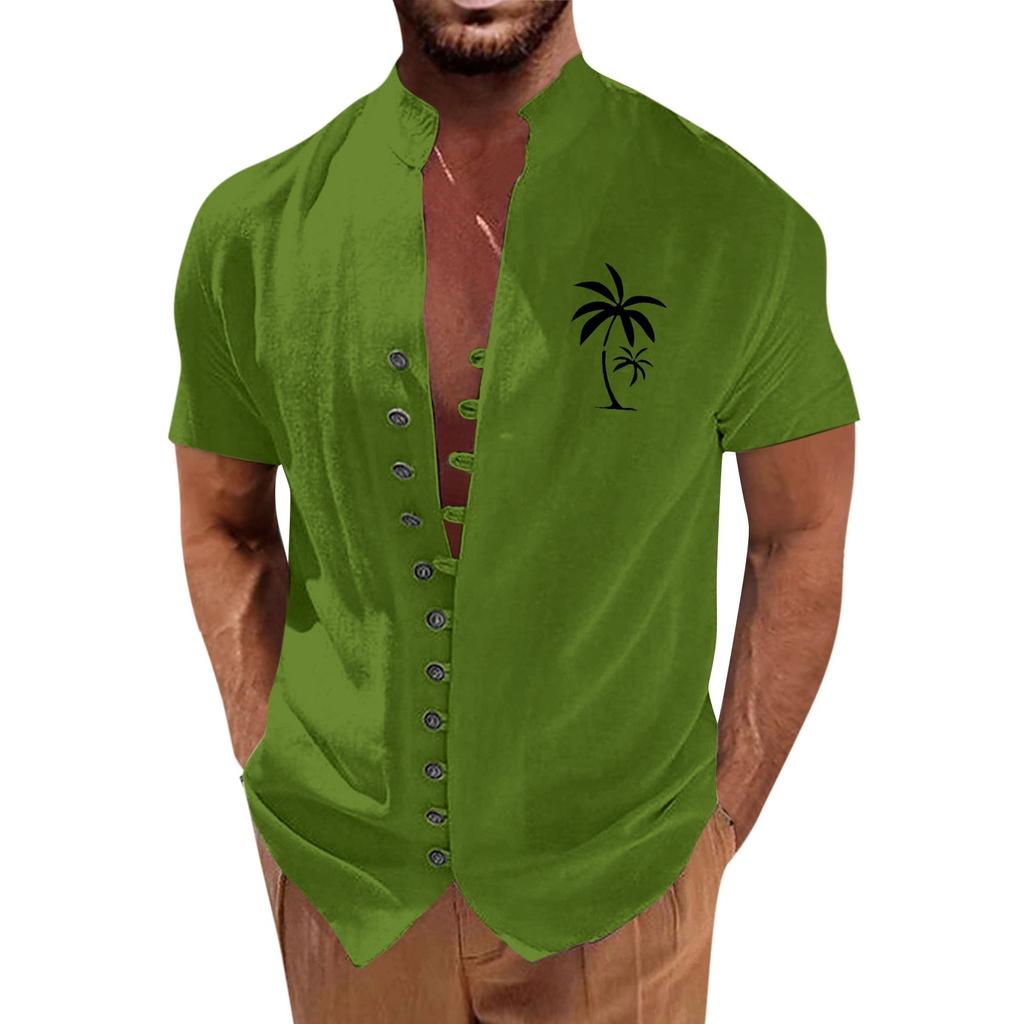 Новая мужская повседневная свободная рубашка в стиле ретро с короткими рукавами и принтом