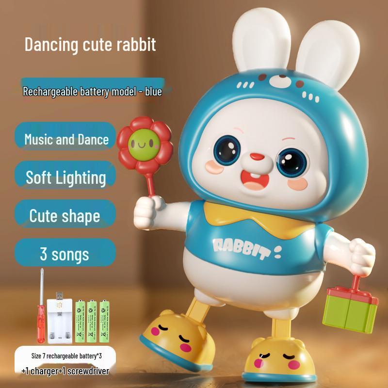 Электрическая танцующая игрушка-кролик для малышей: Побуждает к подъему, перекатыванию, ползанию со звуком и движением