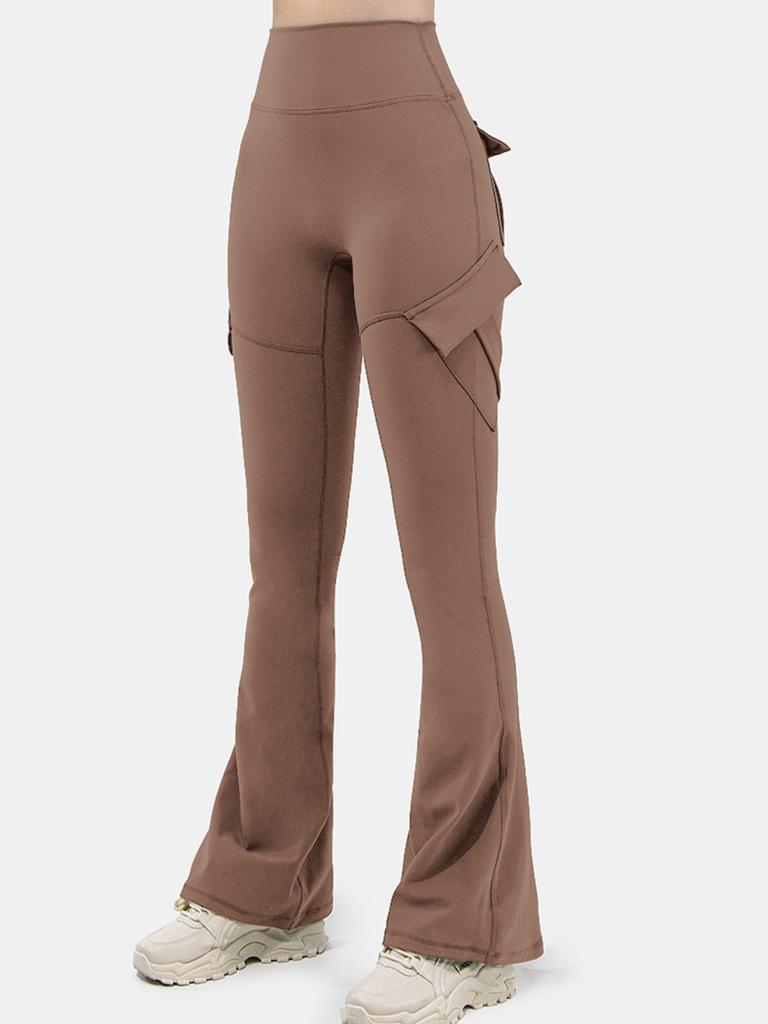 Women Wide Leg Pants Leggings Fitness Sports High Waist Bell-bottoms Leggins Pocket Push Up Pants Workout Leggings Cargo Pants Casual Hip Pop Pants