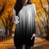 New In Autumn Color Grad Print Plus Size Dress Women O'neck Long Sleeves Casual Pocket Dresses