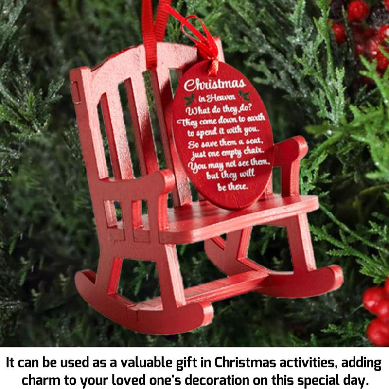 Red Single Christmas Wooden Craft Small Rocking Chair Commemorative Decoration A Chair And Hang Tag Set