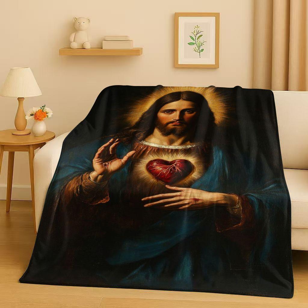 Classic Jesus Virgin Mary Art Flannel Blanket,Ultra Soft Warm Plush Throw for Home Bedroom Bed Sofa Cover Office Travel Gift Kid