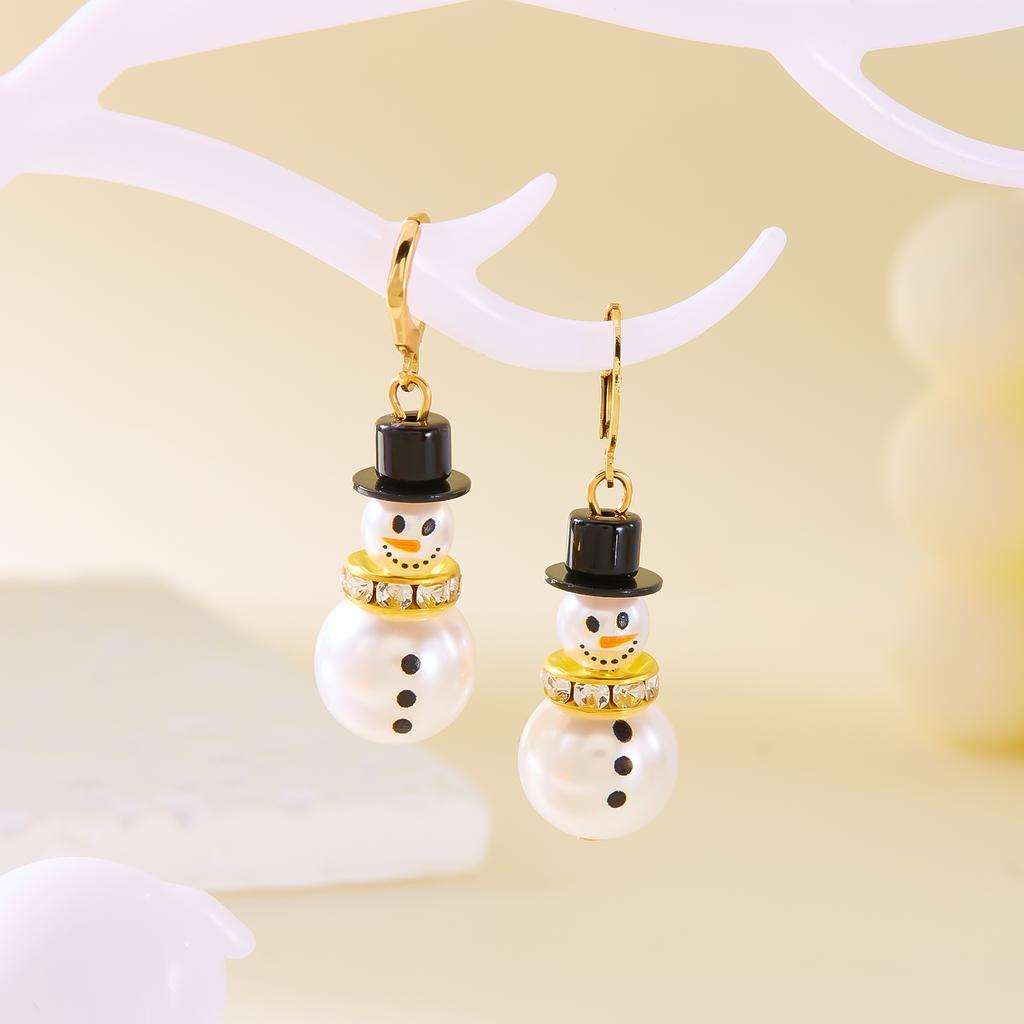Fashion Christmas Snowman Snowflake Hoop Earrings For Women Pearl Crystal Piecring Cute Xmas Ear Jewelry New Year Gift