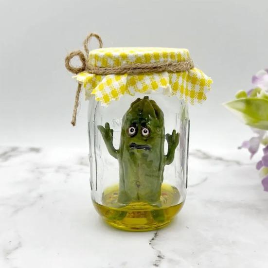 Grumpy Pickle Sculpture In Clear Jar Sad Anxious Pickled Cucumber Figurine Statue Home Office Desktop Decoration Ornament Christmas Gift