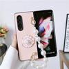 Cute Blooming Camellia Portable Pearl Bracelet Cover For Samsung Galaxy Z Fold 4 3 2 Pu Leather Shockproof Back Covers