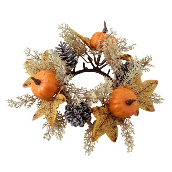Искусственный венок на День благодарения, свечное кольцо, кленовый лист, тыква, шишка, подсвечник, гирлянда, украшение для стола на праздник урожая