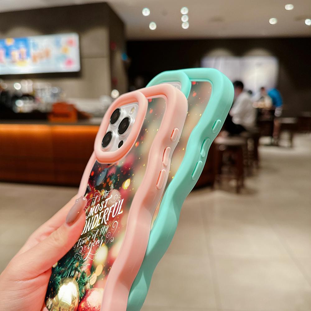 Мягкий чехол для телефона Macaron Big Wave для iPhone 11 12 13 14 15 Samsung A14 A24 A53 A54 A55 Xiaomi Redmi Note 13 12C, чехол A1 с Рождеством и Новым годом, арт