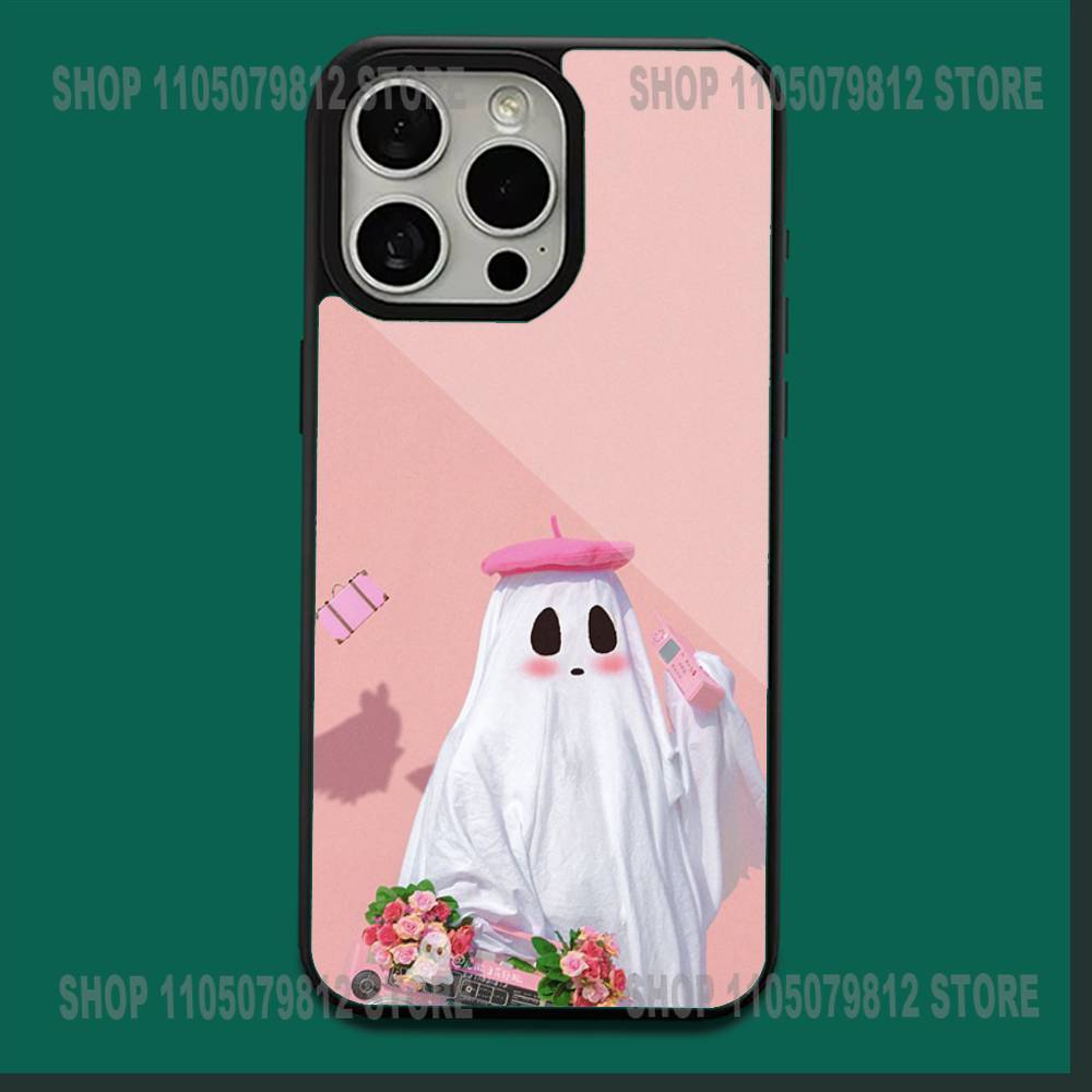 Cute Ghost Phone Case For iPhone 17,16,15,14,13,12,11,Plus,Pro,Max,Mini Soft Magesafe Magnetic Wireless Charge