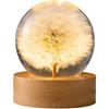 Ночной светильник в виде хрустального шара «Одуванчик» с 3D-резьбой и основанием из цельного дерева