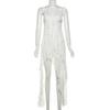 Women's White Ruffled High Low Maxi Dress Sexy V-Neck Spaghetti Strap Backless Bodycon Party Dress