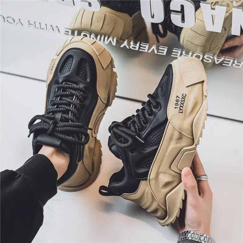 Men's Thick Sole Running Shoes - Breathable, Height-Boosting, Large Size for Autumn/Winter