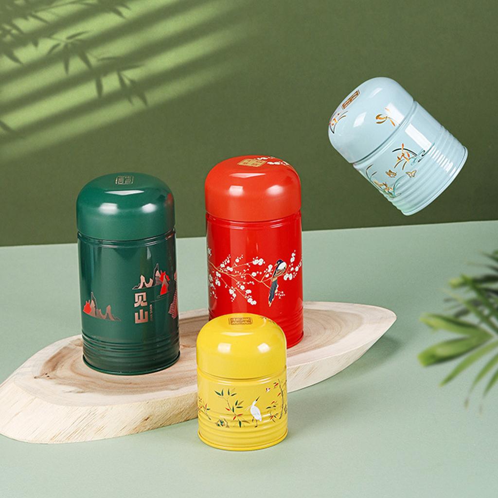 Round Tea Box Compact Tea Container Convenient Tea Storage Box Tinplate Tea Canister Tea Storage Jar for Various Teas