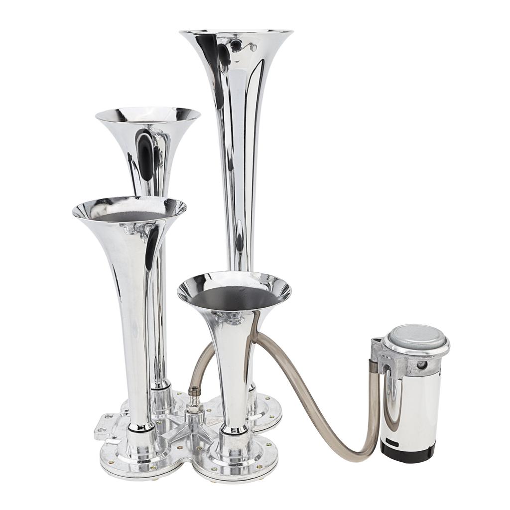 12 В 185 дБ Четырехтональный пневматический сигнал с компрессором - Серебристый музыкальный звук для грузовиков / автомобилей