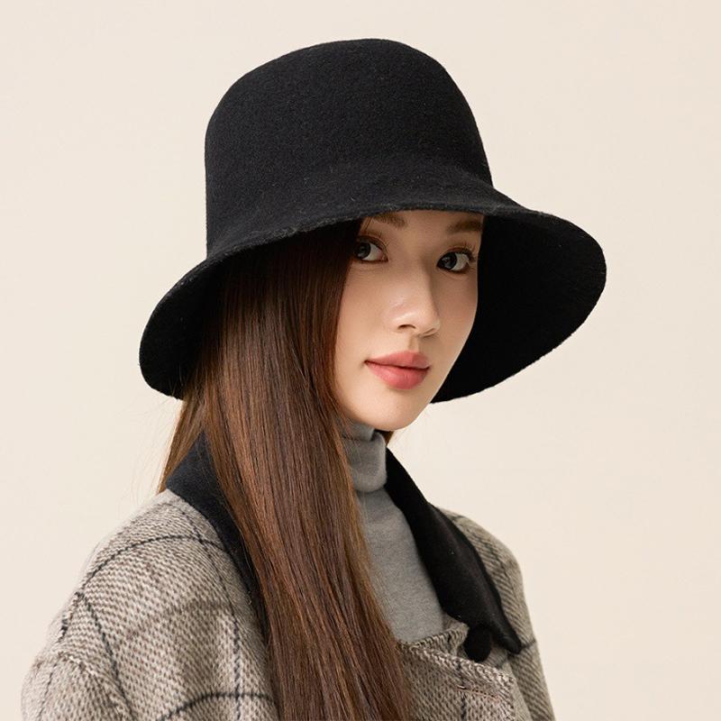 Женская шерстяная шляпа рыбака, однотонная шляпа-ведро, теплая шляпа для отдыха на природе