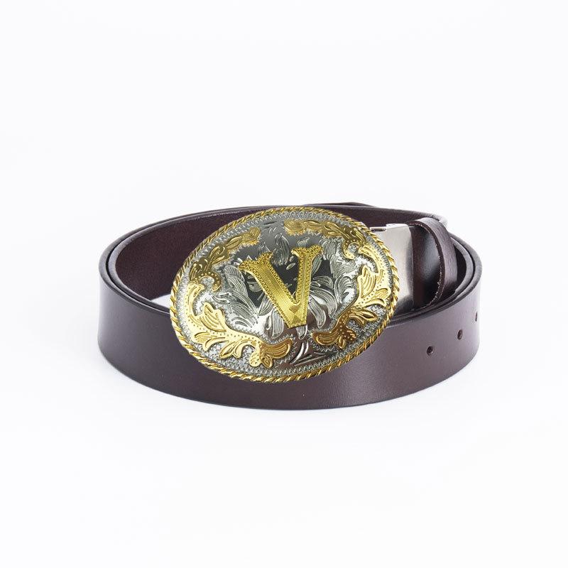 Мужской ремень из цельной коровьей кожи в стиле панк-рок с круглой пряжкой и гладкой пряжкой, винтажный ремень в стиле вестерн