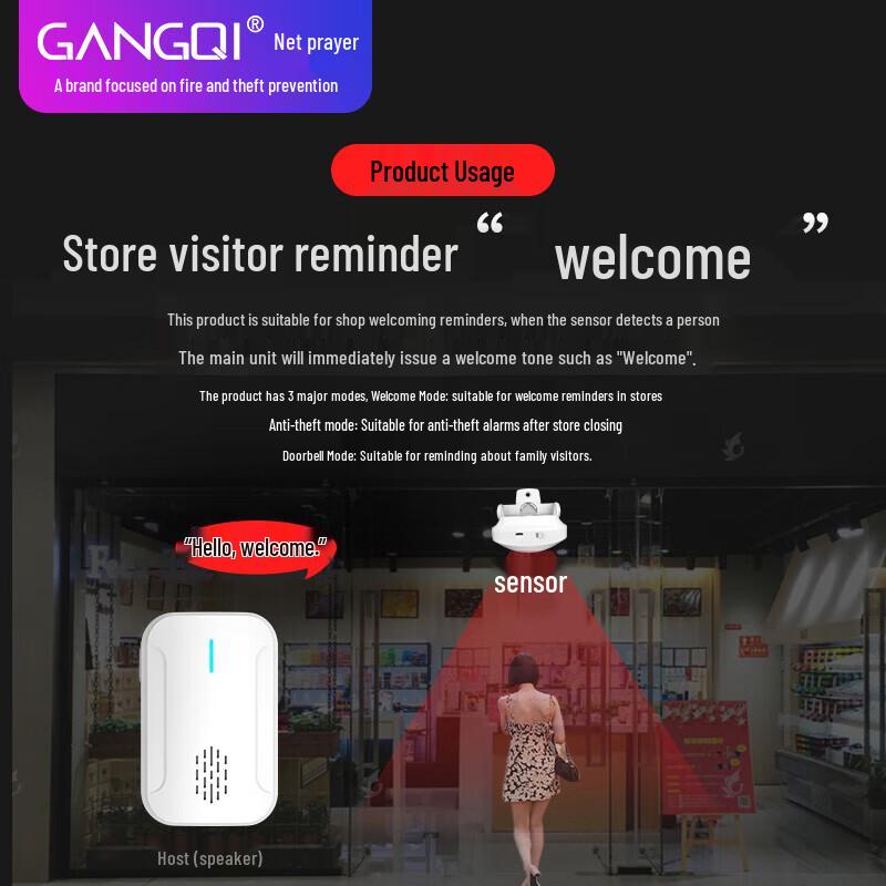 GANGQI P604 Wireless Storefront Welcome Chime & Entry Sensor