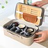 Black pottery beam pot travel tea set Outdoor leather bag storage bag Portable tea tray complete set Company gifts