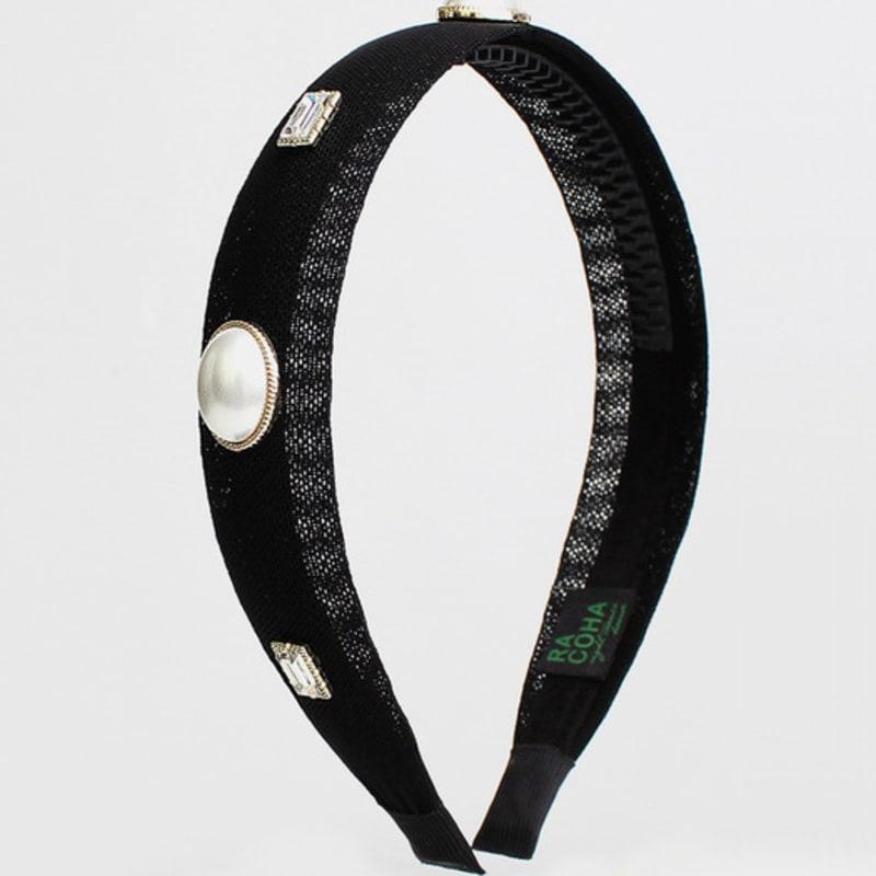 РАКОХА Черная сетчатая Повязка для волос (Жемчуг и кристалл) Черная сетчатая повязка для волос с жемчужным кристаллом