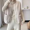 Fall Women Zipper Vest Coat Faux Lamb Fur Warm Cardigan Casual with Pockets Sleeveless Jackets Winter Office Thickened Vest Coat