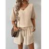 Solid Color Casual Loose Short Pants Sets Women Elegant Summer Women's Two Pieces Suit Full Set Female Outfit Clothes