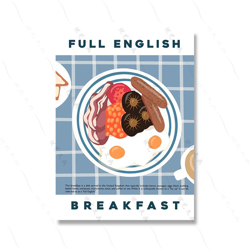Английский завтрак Ретро-хлеб Декор кухни Еда Искусство Настенная картина на холсте Комната Домашний декор Винтажный гуакамоле Тако Современный постер